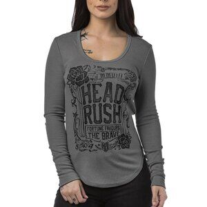 Headrush Charcoal Graphic Waffle Knit Scoop Neck Long Sleeve Top XS